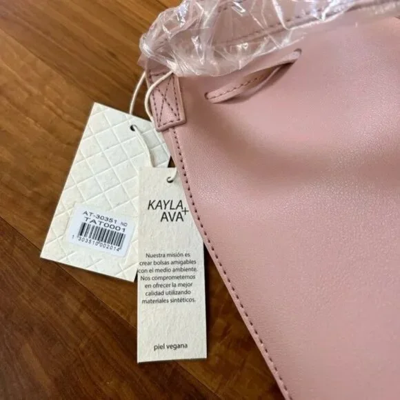 NWT Kayla + Ava | Women’s dusty rose crossbody bow tie bucket bag, vegan leather - Picture 11 of 11